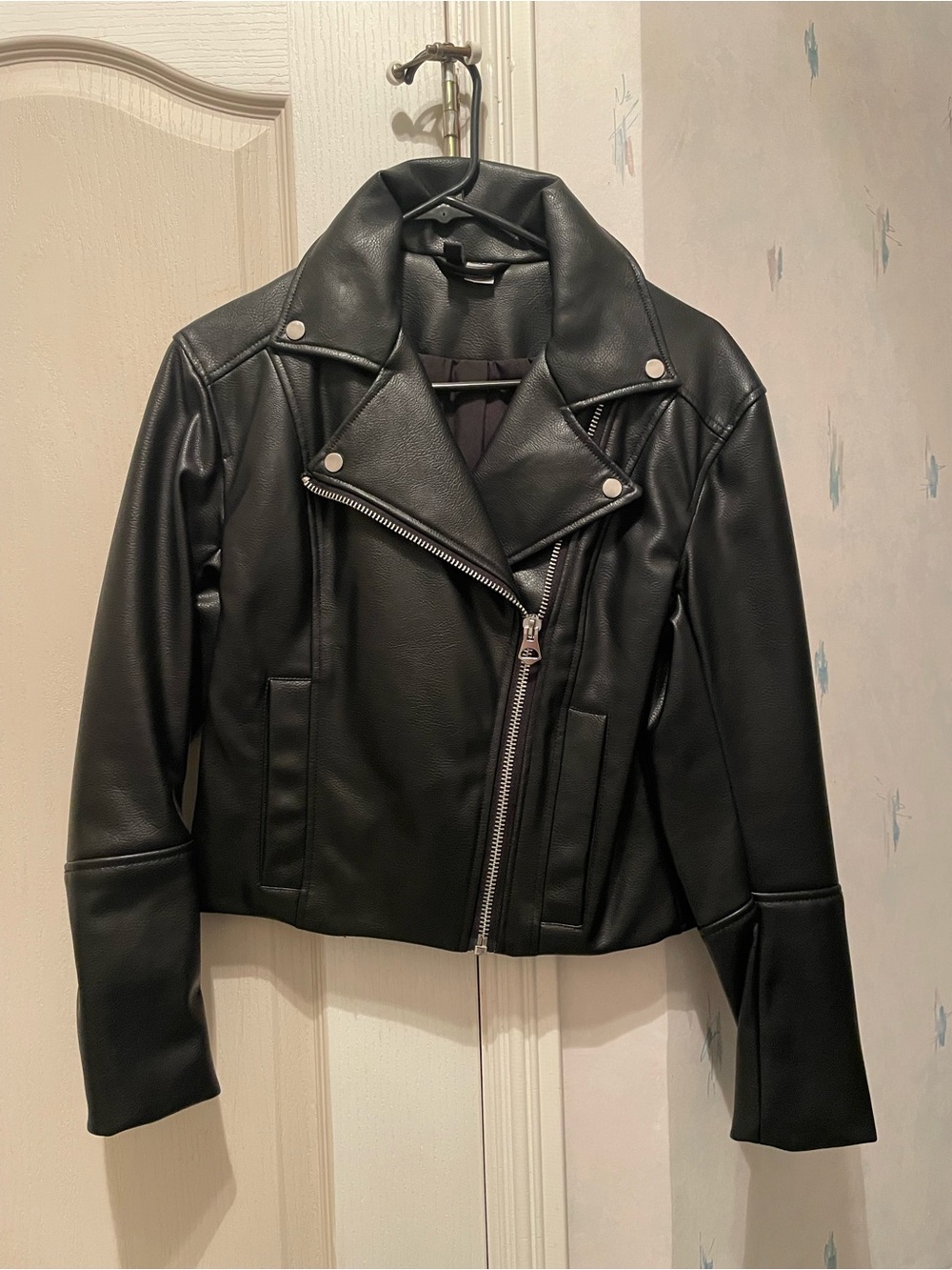 Black Faux Leather Moto Jacket - Women's Classic Biker Style